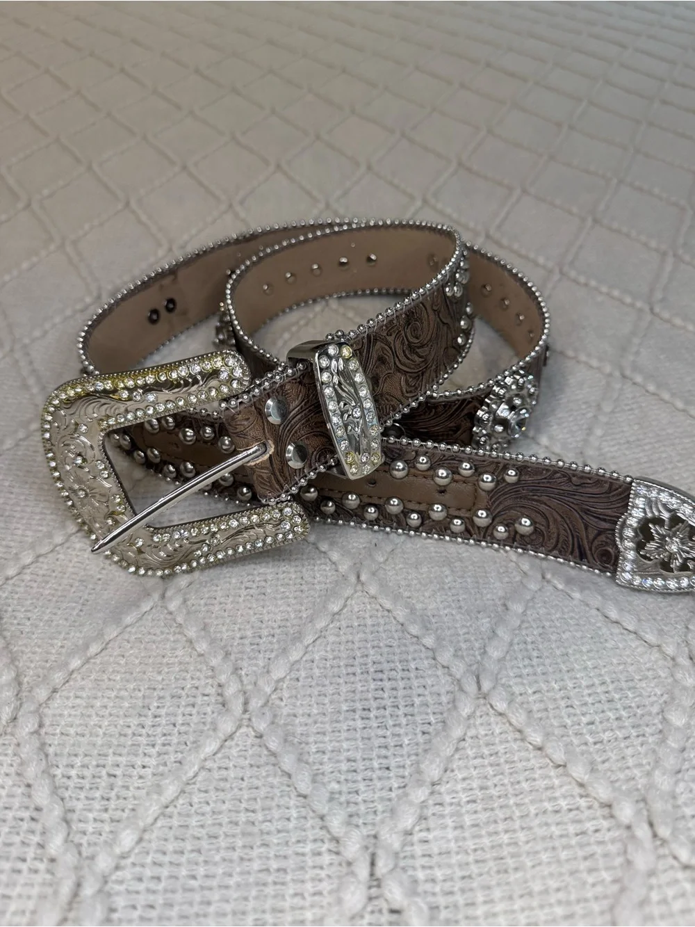 Blazin Roxx N3516602 Western Belt L Brown Rhinestone Concho Cowgirl